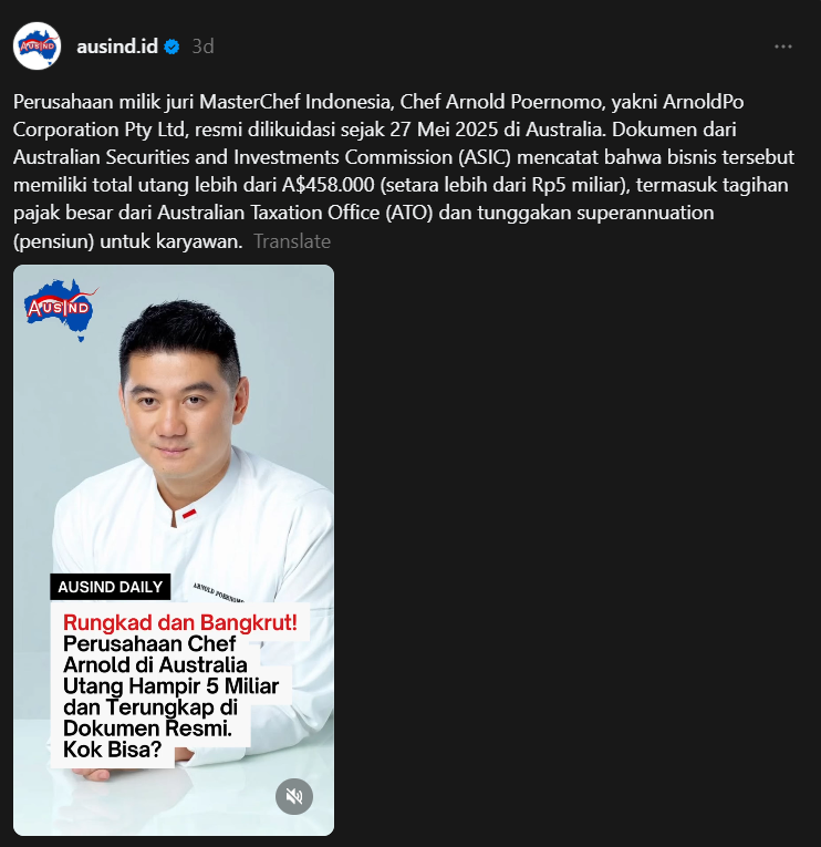 Thread soal bangkrutnya perusahaan Chef Arnold [Thread]